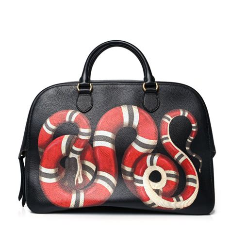 GUCCI Calfskin Kingsnake Print Duffle Black 